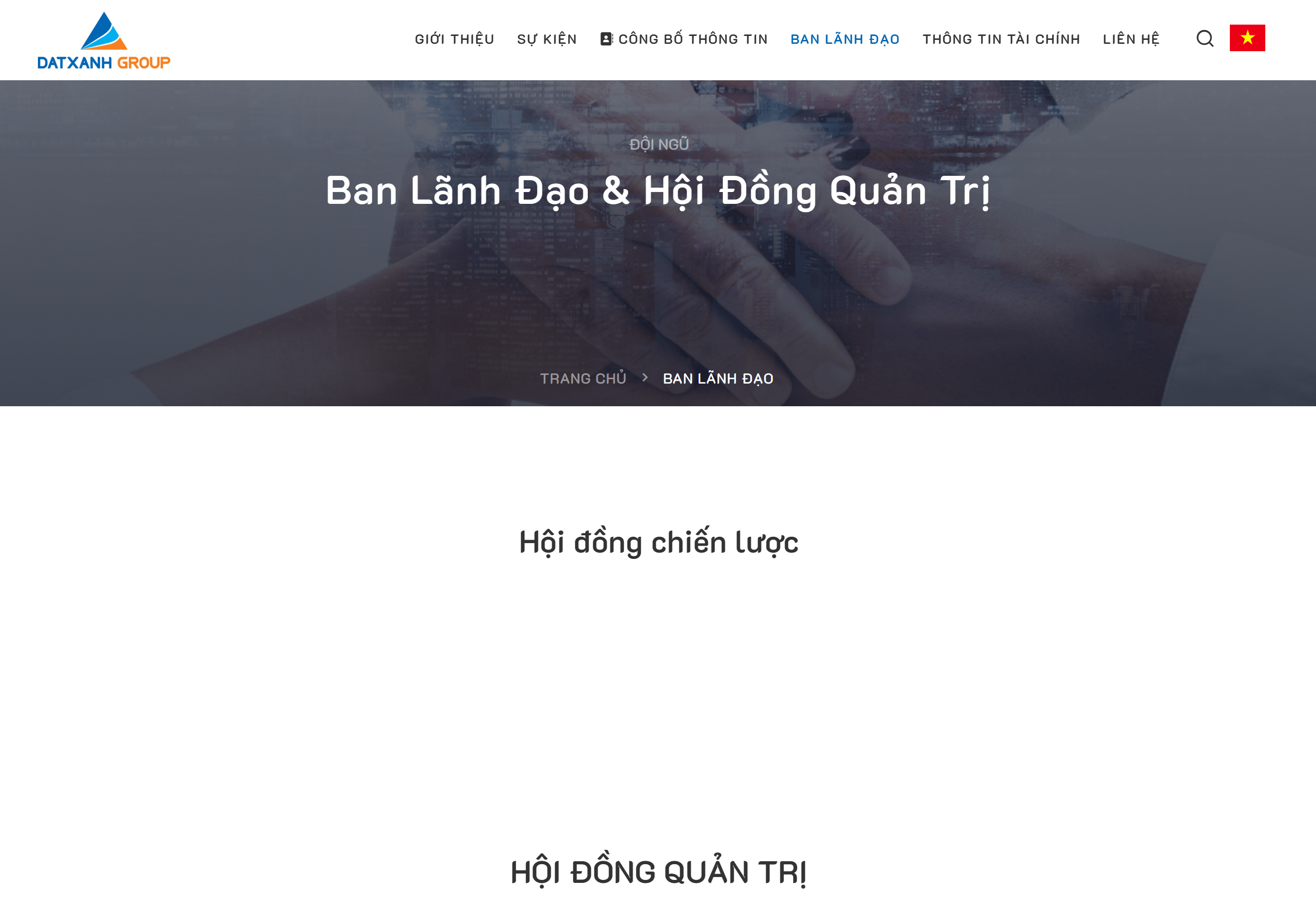 Kết quả hiển thị nhóm Hội đồng chiến lược trên trang Ban lãnh đạo