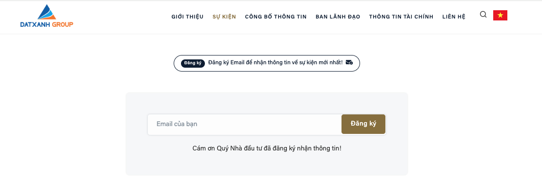 CTA đăng ký email nhận thông tin sự kiện trên website