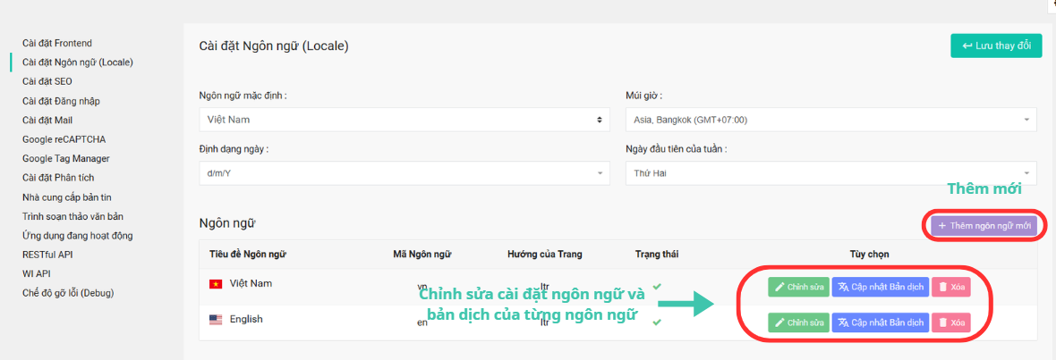 Màn hình Cài đặt Ngôn ngữ