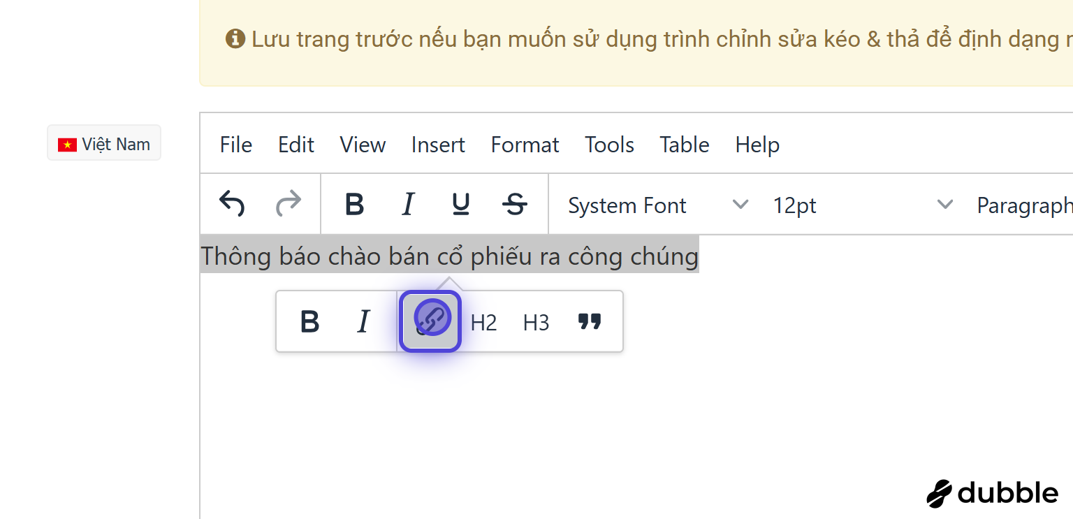 Chọn đoạn văn bản cần gắn liên kết