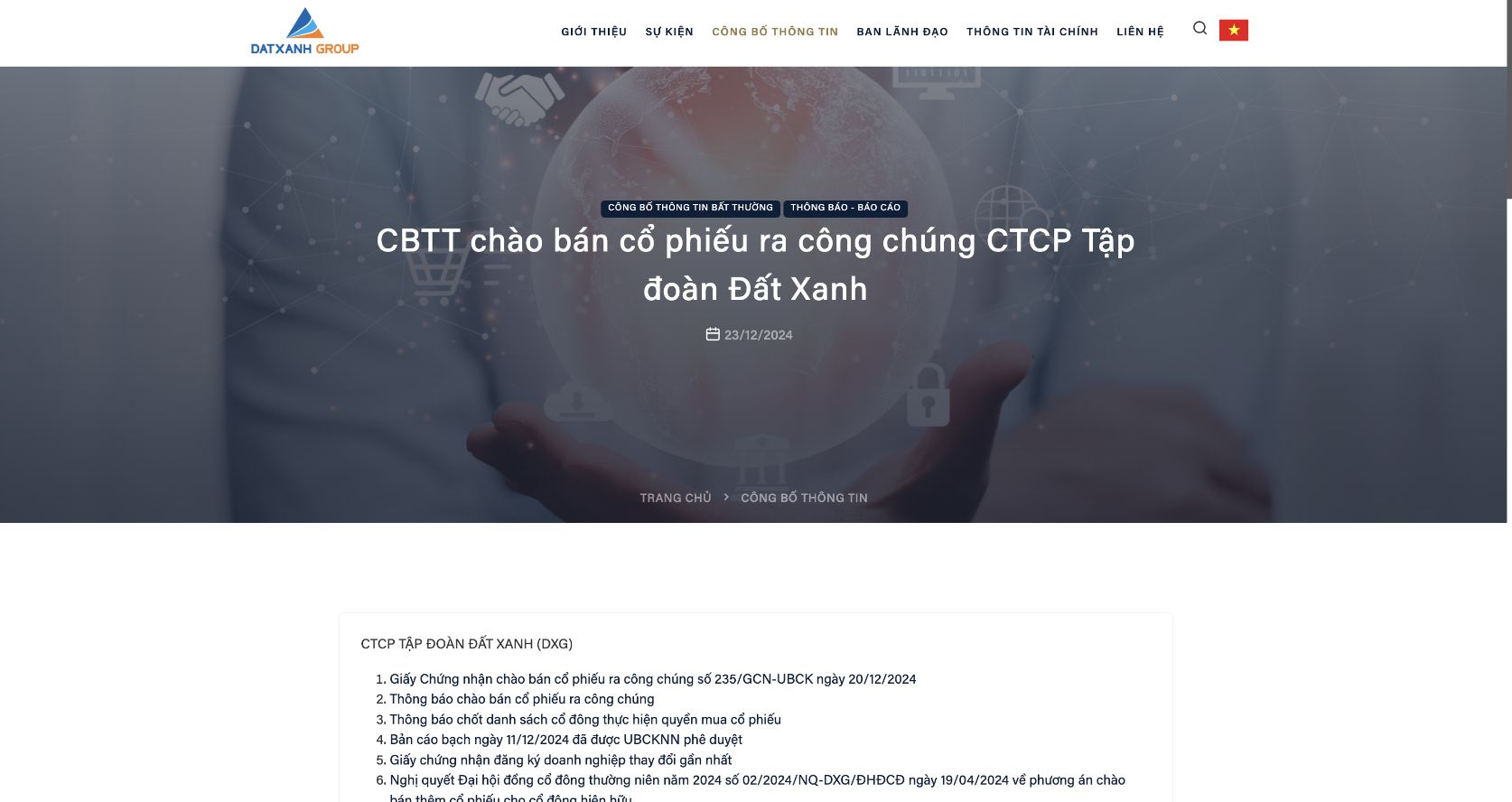 Trang chi tiết Công bố thông tin dạng bài viết trên frontend