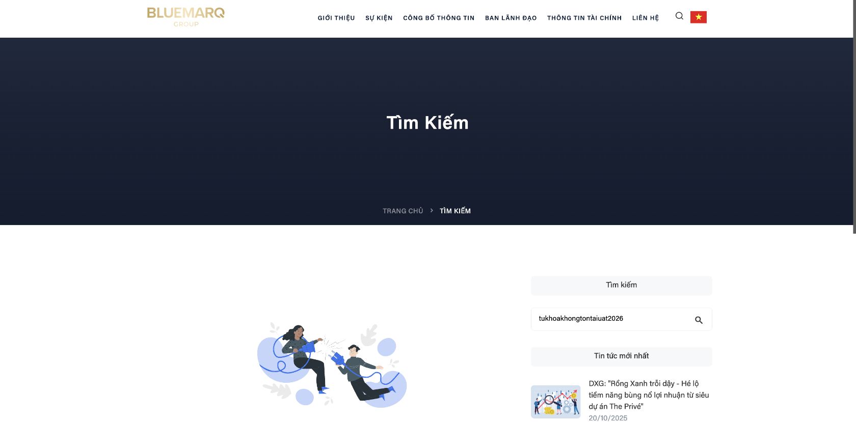 Trạng thái không có kết quả trên trang Tìm kiếm UAT