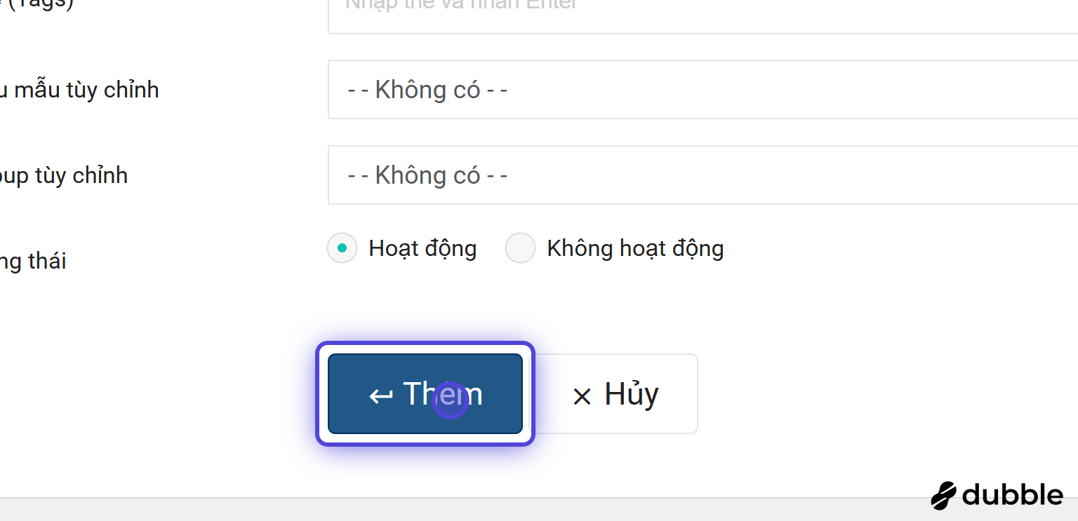 Chọn trạng thái trước khi lưu Sự kiện