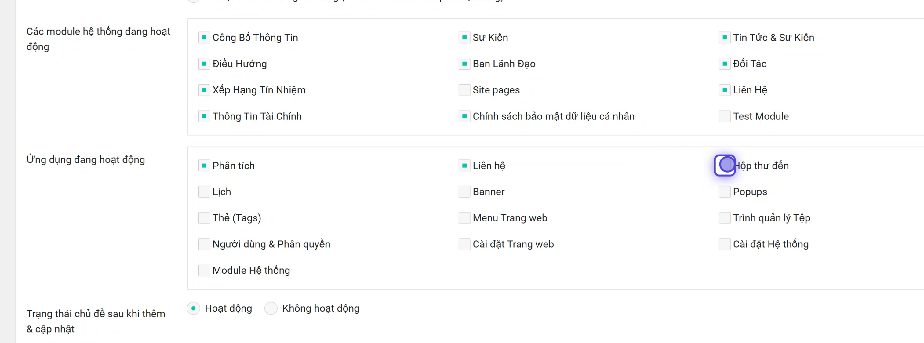 Chọn Module và các quyền cần thiết cho vai trò
